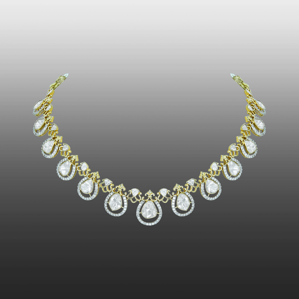 Graceful Polki Diamond Necklace with Intricate Chain